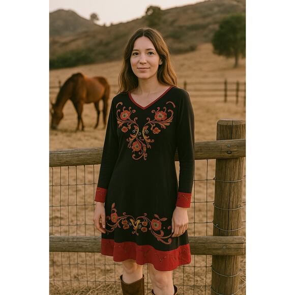 Double D Ranch XS black Embroidered midi dress - Picture 1 of 5